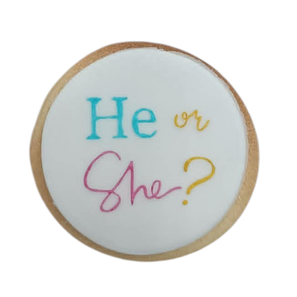 Μπισκότο Gender Reveal He or She με ζαχαρόπαστα